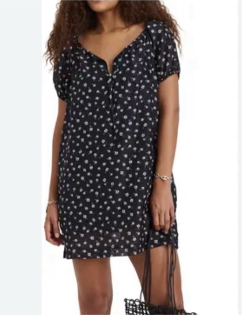 Alex Mill 100% Silk Floral Print Mini Dress Women's Size Large Black White Lined